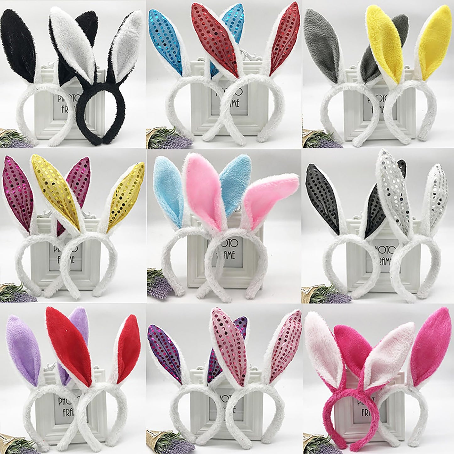 FunSpt Easter Bunny Rabbit Ears Plush Headband Halloween Costume for Aldult 3Pcs Set Red