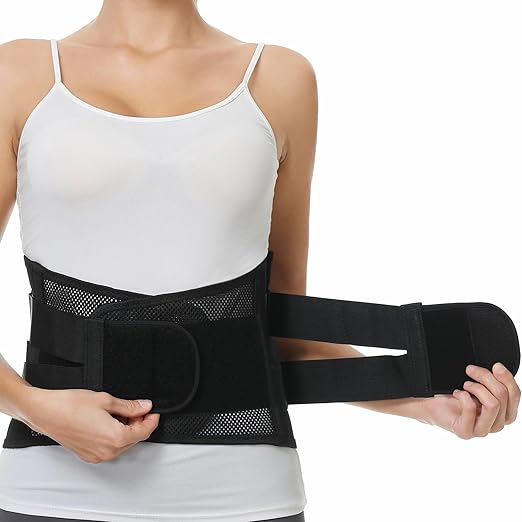 NeoTech Care Adjustable Double Pull Lumbar Brace/Lower Back Belt (Black, Size S)