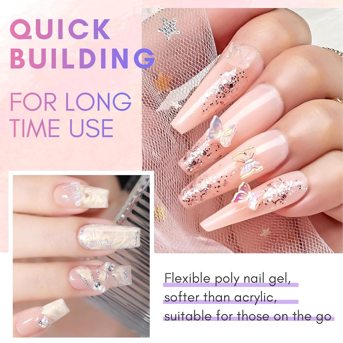 Makartt Poly Nail Gel Set, 2 Colors 50ML, Milky White and Nude Pink, Strong Builder for Extension Overlay Strengthener 3D Diy, Multifunctional, Long-lasting for Nails French Manicures Home Salon