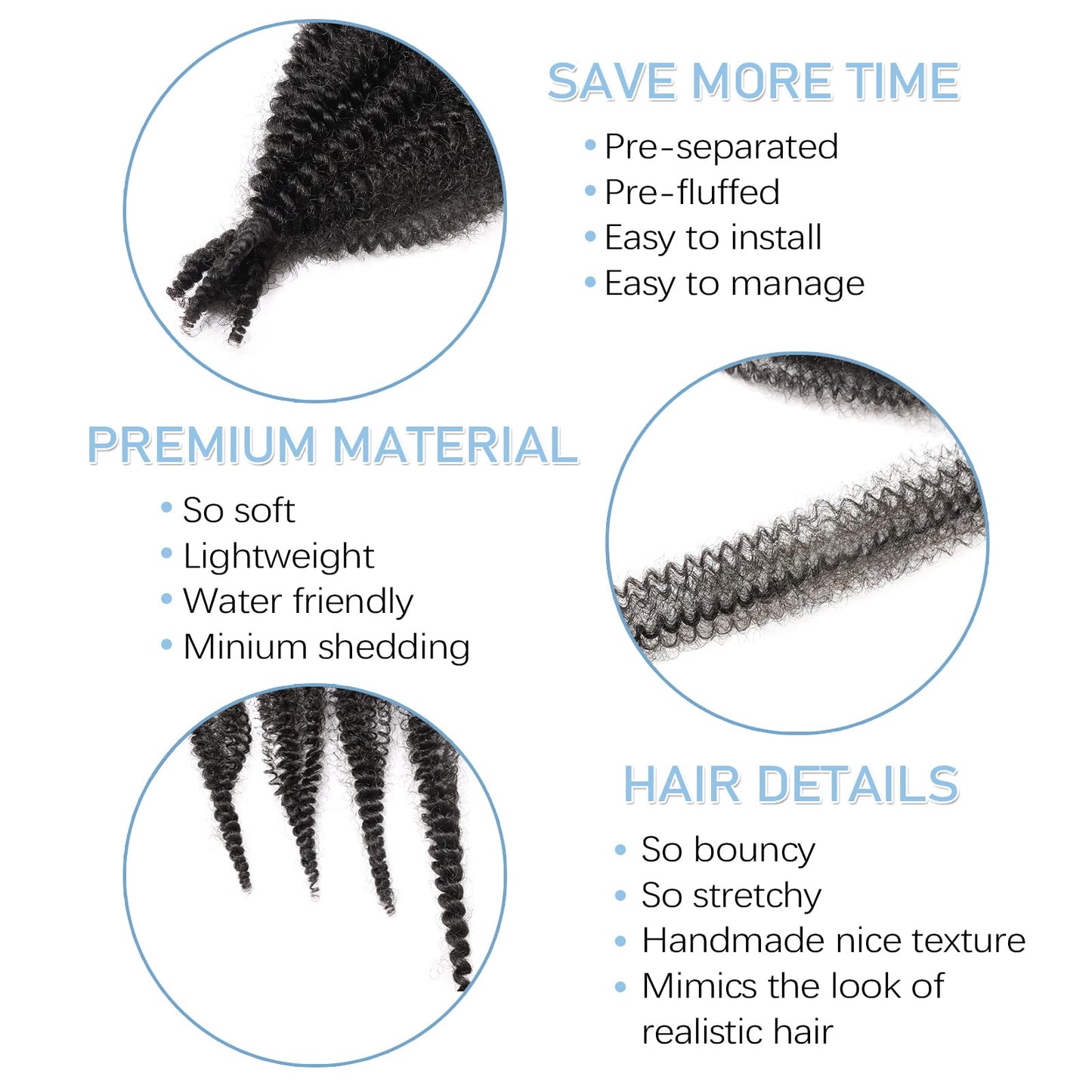 Marley Hair Braiding Hair Pre Stretched 12 Inch Marley Twist Braiding Hair for Spring Twist Hair Passion Twist Hair Faux Locs Crochet Hair Butterfly Locs Springy Afro Twist Hair Extensions(3 Packs,1B)