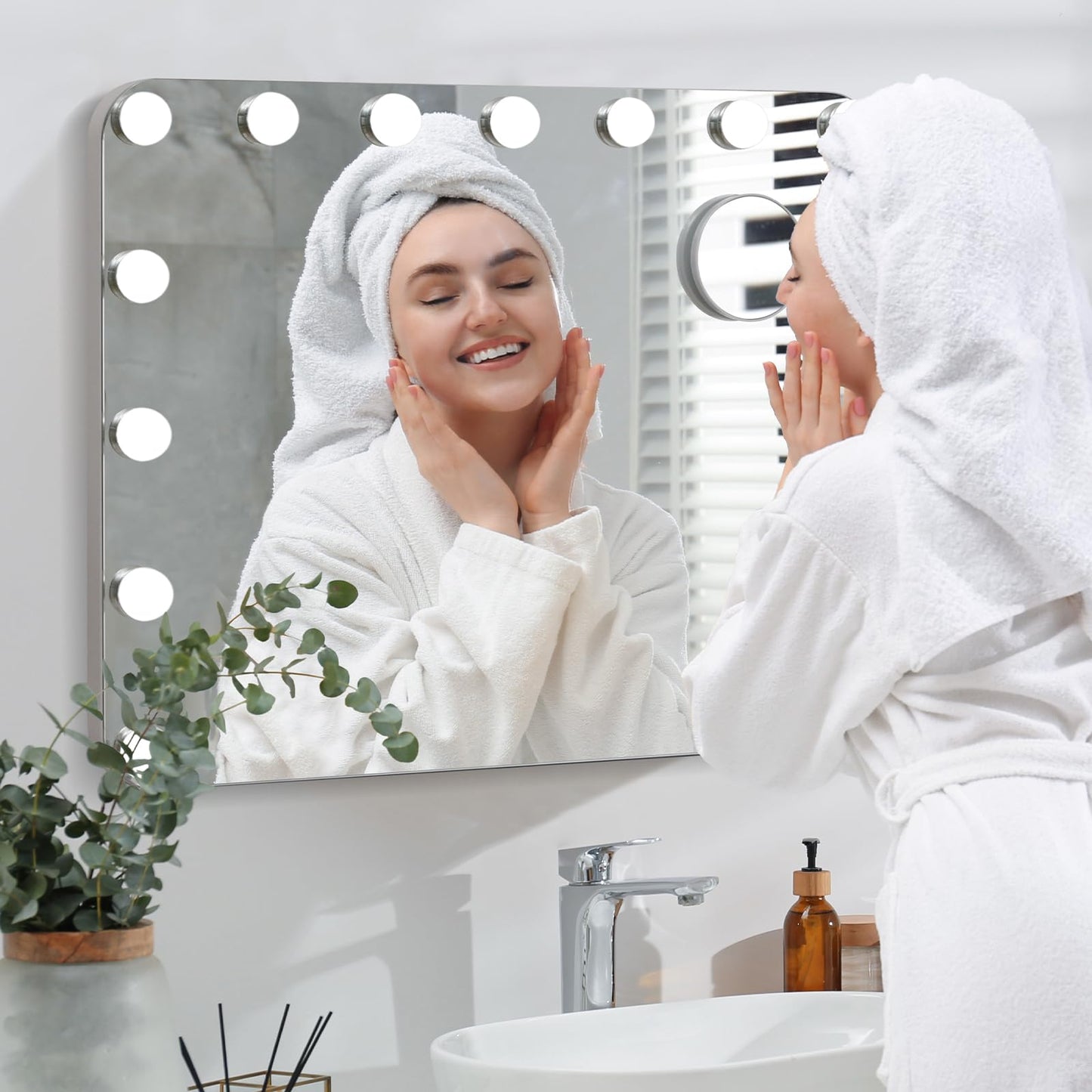 MAMIZO Hollywood Vanity Mirror with Light, Makeup Mirror with Dimmer LED, Lighted Vanity Mirror w/USB, 3 Light Colors, Touch Control 10X Magning,Tabletop/Wall-Mounted (22.8'')