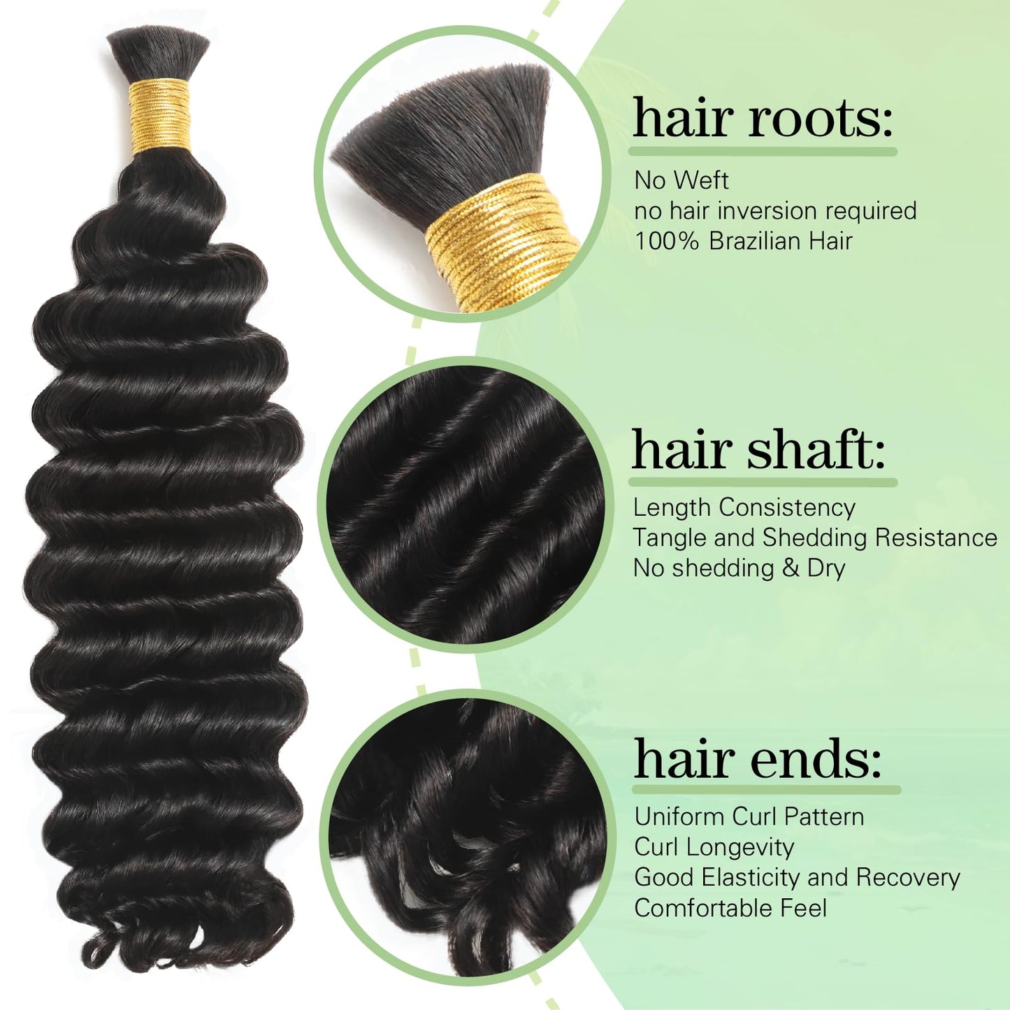 Liccaibao Deep Wave Bulk 100g 24 Inch Natural 100% Human Hair Braiding Hair Unprocessed No Weft 10A Brazilian Virgin Hair for Curly Human Hair Extensions Boho Braids Wet and Wavy Human Braiding Hair