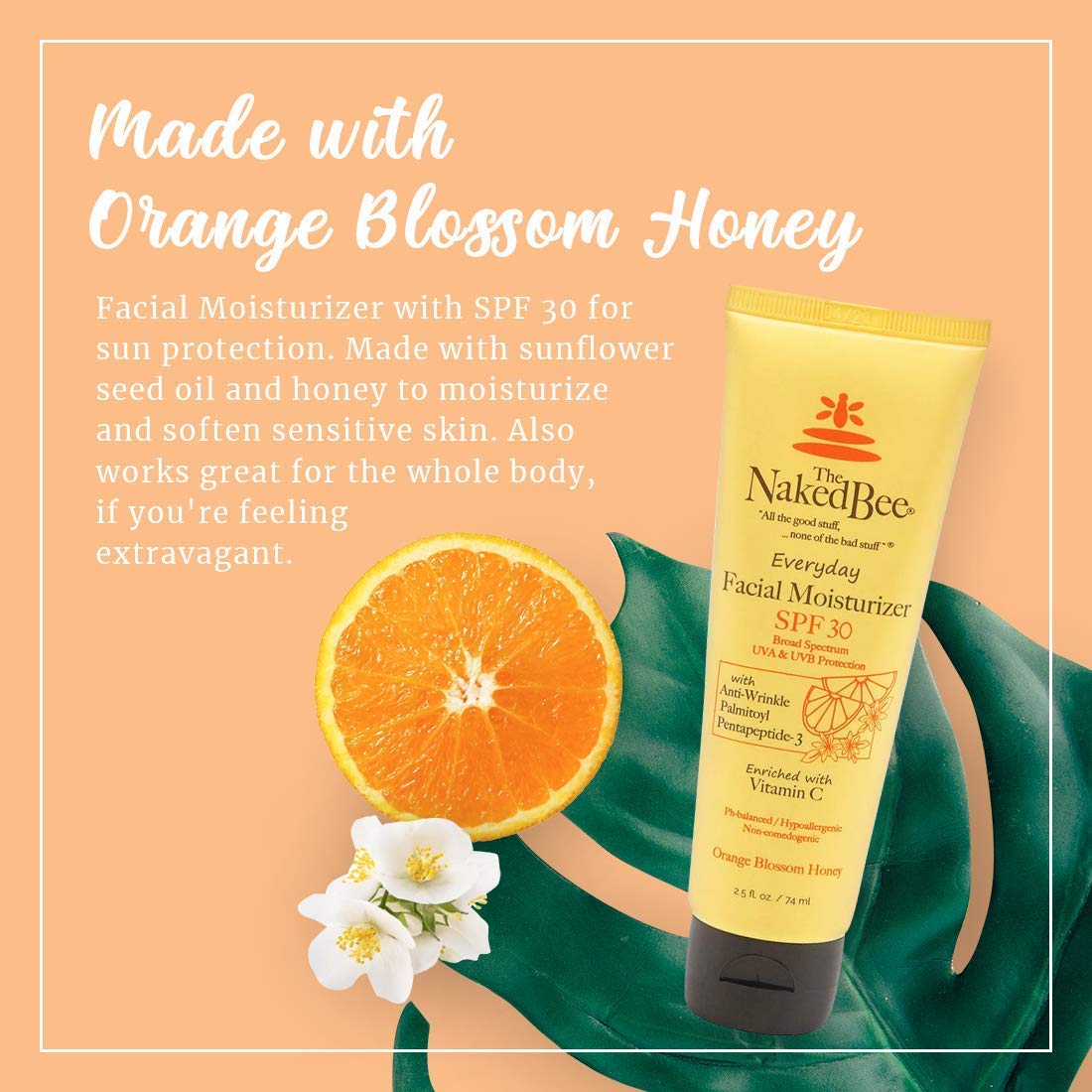 The Naked Bee 2.5oz Vitamin C Facial Moisturizer SPF 30 + Lavender & Beeswax Absolute Hand and Body Lotion 6.7oz + Vitamin C Face & Body Moisturizing Sunscreen SPF 30
