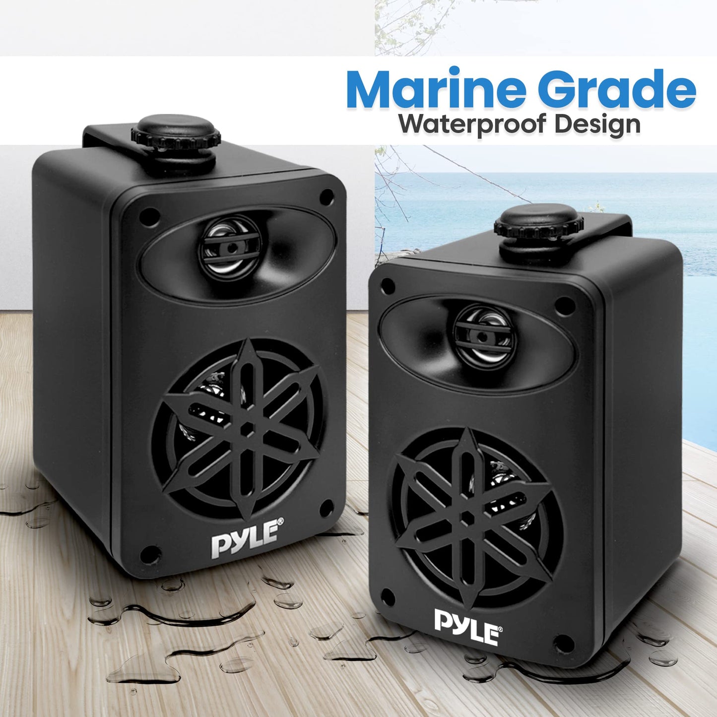 PyleUsa Bluetooth Indoor Outdoor Speakers Pair - 200 Watt Dual Waterproof 3.5” 2-Way Full Range Speaker System w/ 1/2” High Compliance Polymer Tweeter - Home, Boat, Patio, Poolside - PDWRBT36BK,Black