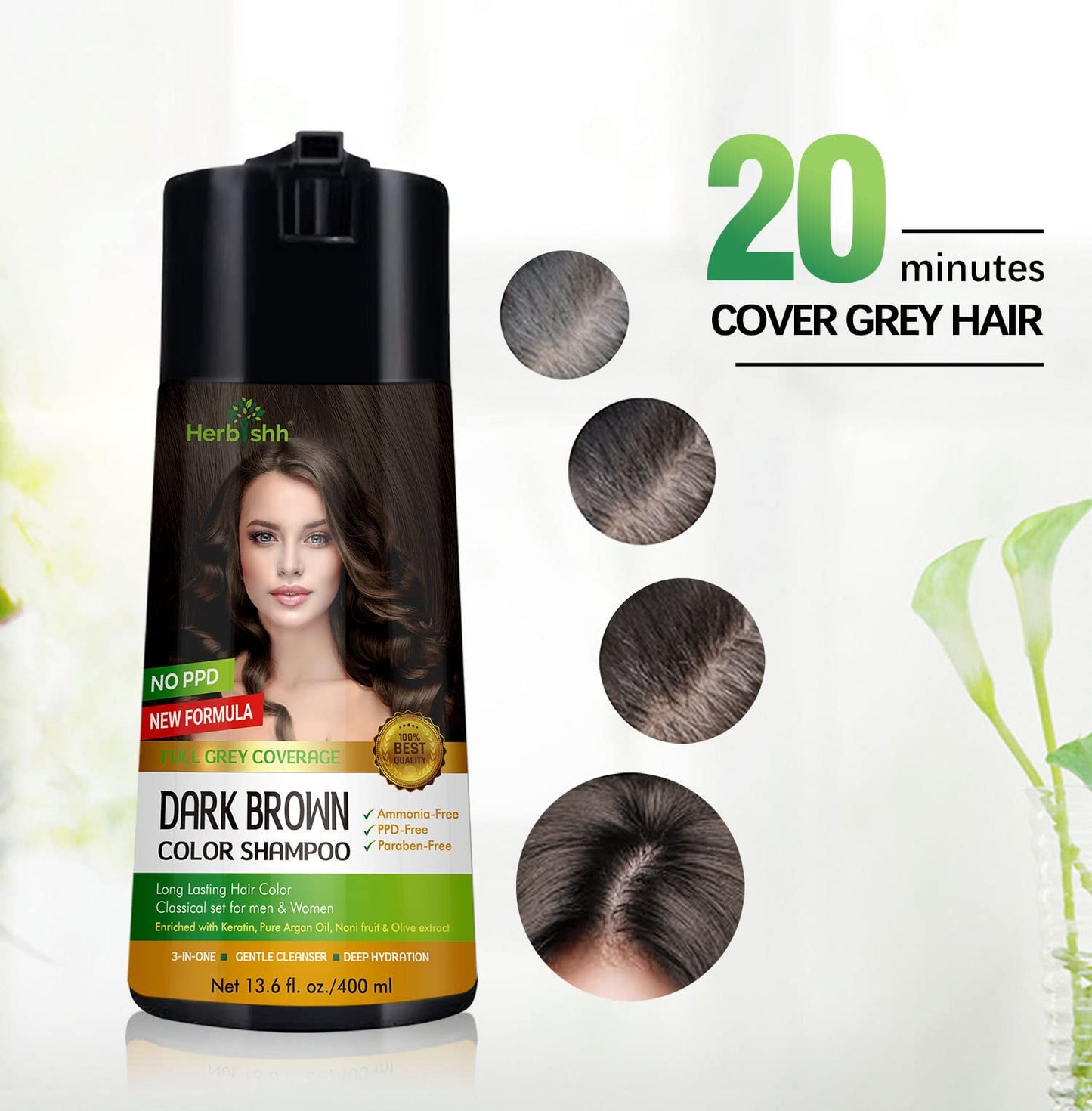 Herbishh C2 Combo (Color + Condition) with Hair Color Shampoo Dark Brown Pack of 2 (400ml) + Hair Mask 150gm - Hair Dye Shampoo for Grey Hair | Gift Set for Parents, Men and Women |