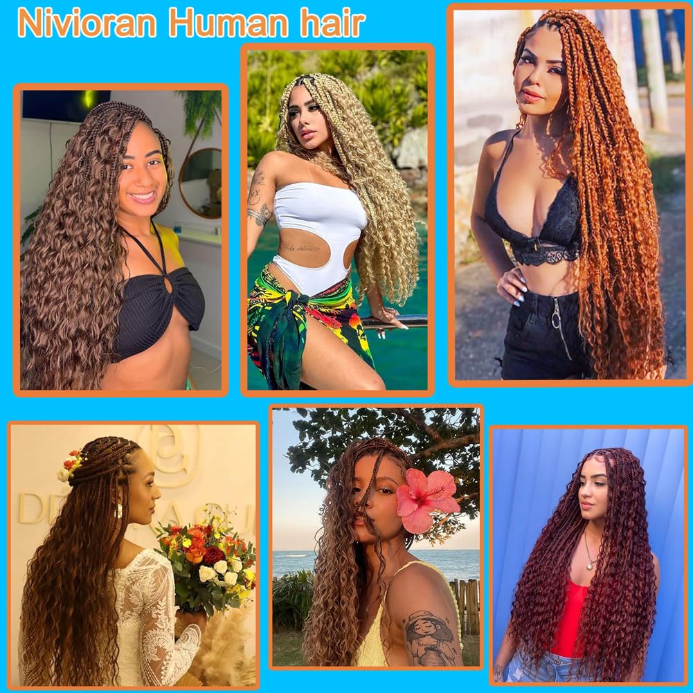 Niviorvan 27 (Honey Blonde) Human Braiding Hair 18 Inch 3 Bundle 150 g Deep Wave Bulk Human Hair for Braiding No Weft Curly Human Hair Extensions for Boho Braids Wet and Wavy Human Hair