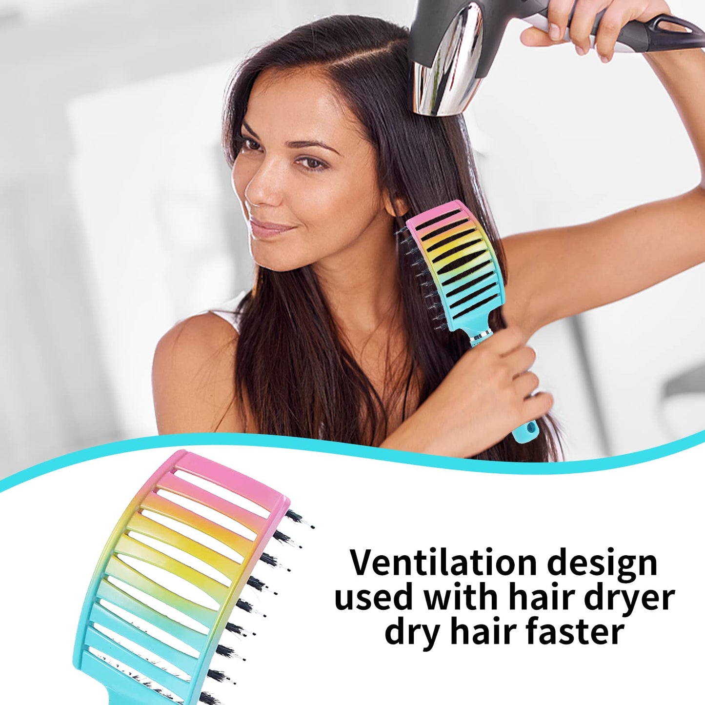 EKONAER Detangling Brush Boar Bristles Hair Brush for Adult & Kids Wet or Dry Hair,Curved and Vented Detangler Brush - Adds Shine and Makes Hair Smooth(Green)