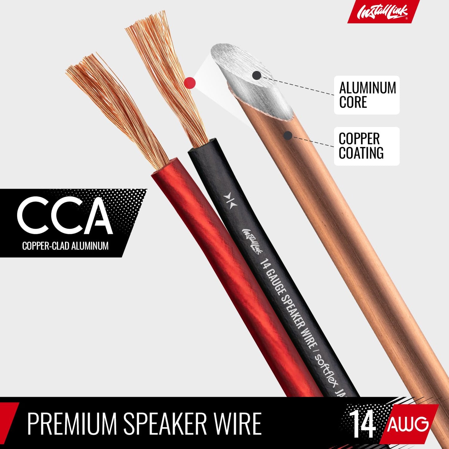 Install Link 14 Gauge Speaker Wire (Speaker Cable) for Car, Home or RV Audio Cable, 100ft, CCA