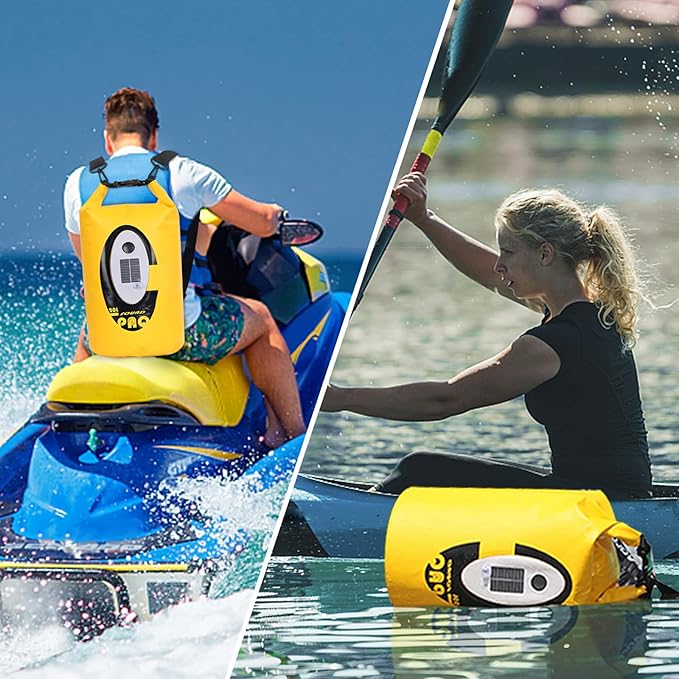 Dry Bag Waterproof with Solar Bluetooth Speaker & Light - 10L/20L Roll Top Dry Sack Keeps Gear Dry for Men Women Kayaking, Beach, Rafting, Boating, Hiking, Camping and Fishing