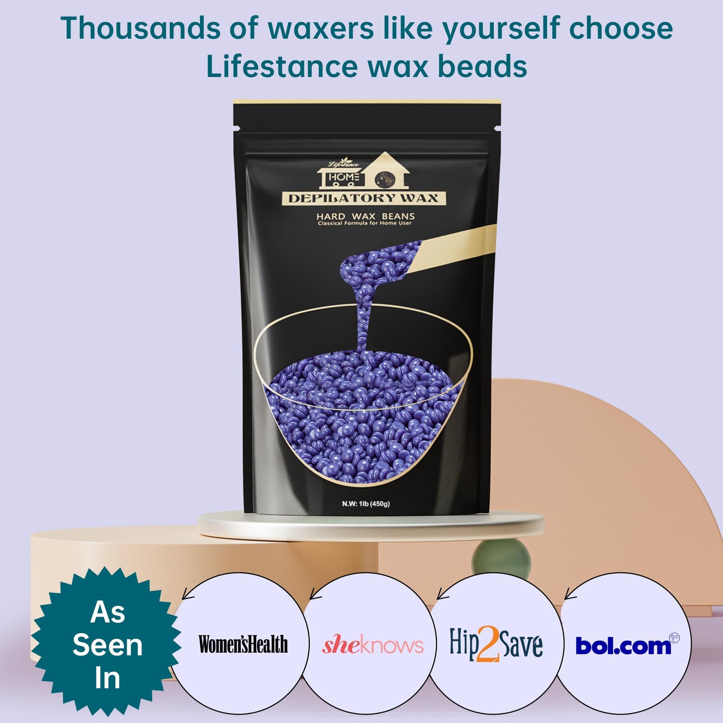 Lifestance Hard Wax Beans Hair Removal Kit, 1lb Large Refill Stripless Waxing Beans for Women Men Waxing Depilatory Violet Pearl Wax Beads
