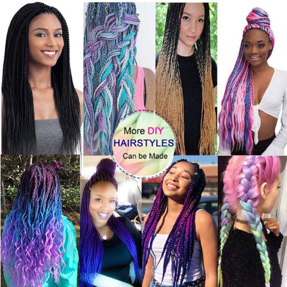 Xiaofeng Braiding Hair Extensions for Women 3 Packs 100g/Pack 24Inch High Temperature Ombre Jumbo Synthetic Braiding Hair for Twist Crochet Braids (24 Inch (Pack of 3), black-purple red-blue-3Pcs)