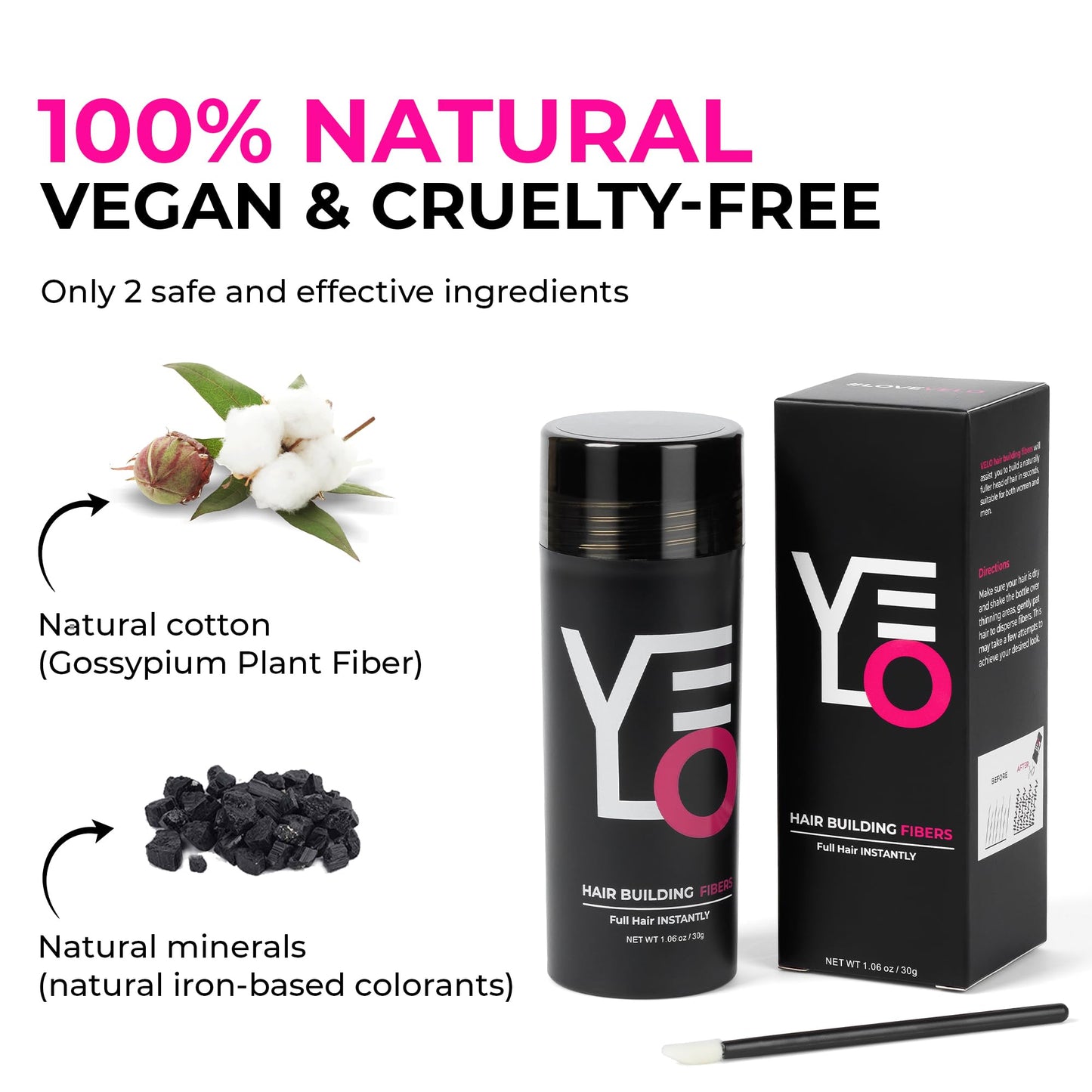 VELO Hair Building Fibers for Thinning Hair, 30g Fill in Fine, Instantly Thicker & Fuller Look, Hair Thickening Fiber, Conceals Hair Loss, Hair Powder for Women & Men, Long Lasting Formula (WHITE)
