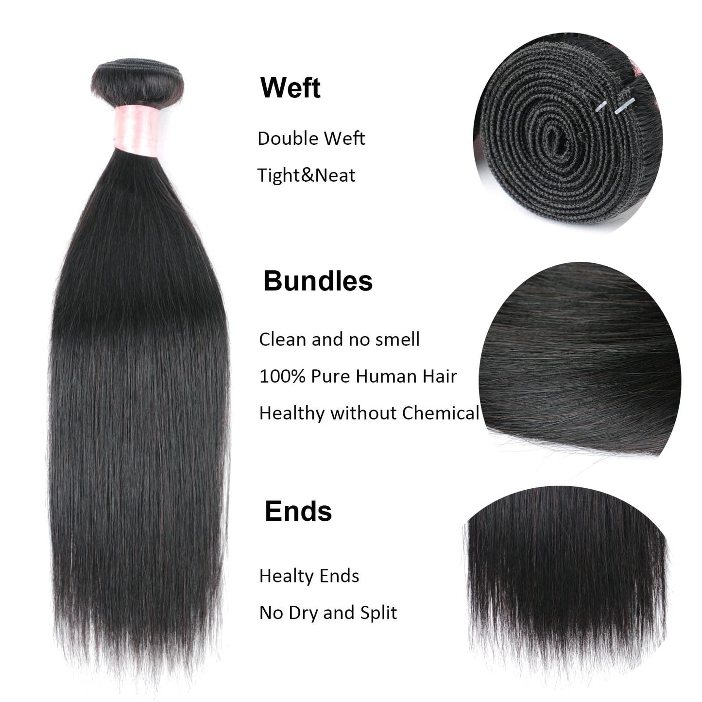 DaiMer Brazilian Straight Human Hair Bundles 12A Grade Unprocessed Remy Virgin Hair Extensions Real Straight Hair Weaving Natural Color 3 pcs 18 18 18 inch No Shedding