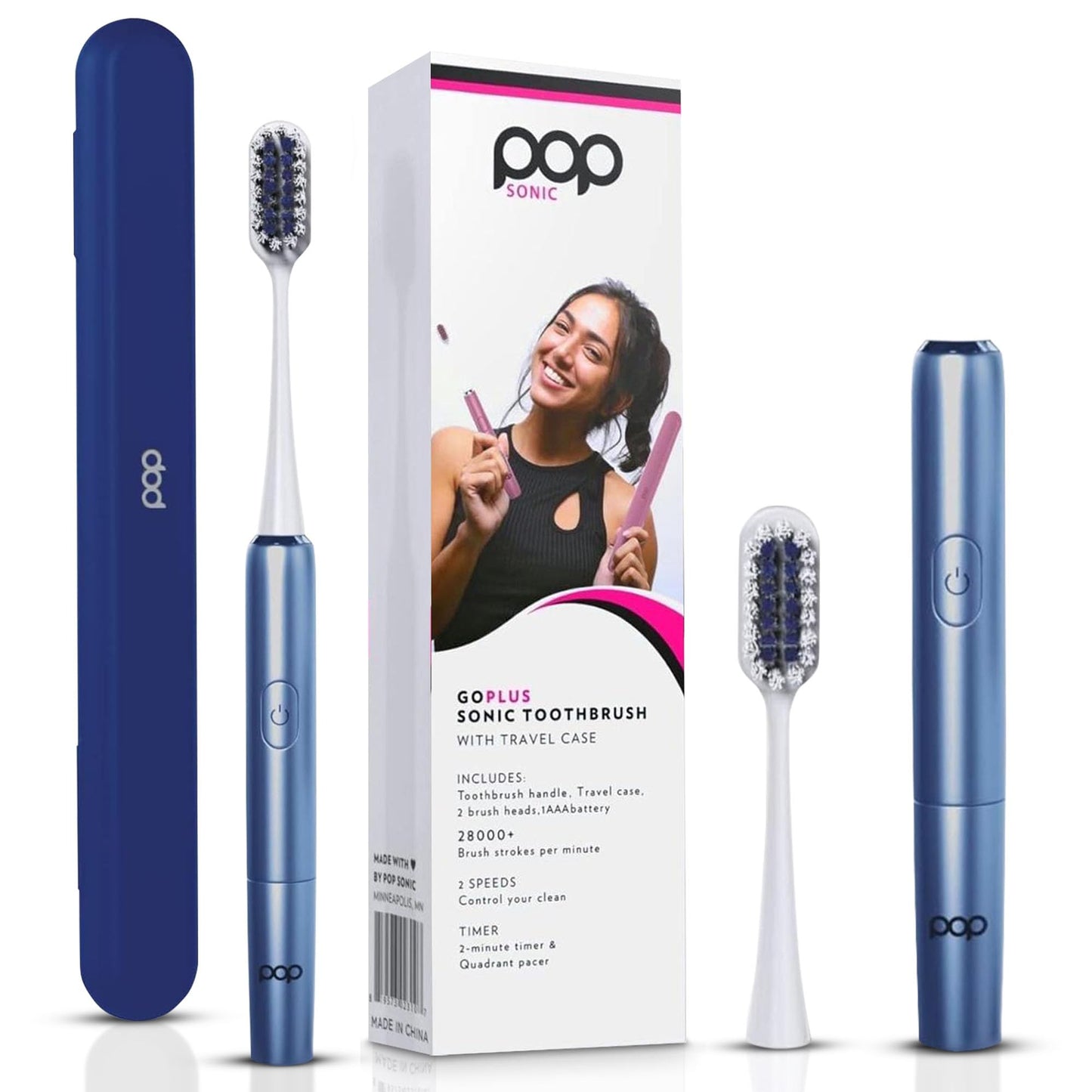 Go Plus Sonic Toothbrushes for Adults w/Electric Toothbrush Case - Electric Toothbrush for Adults & Kids - Sonic Toothbrush w/ 2 Speeds - 18000-24000 Vibrations Per Minute (Brilliant Blue)