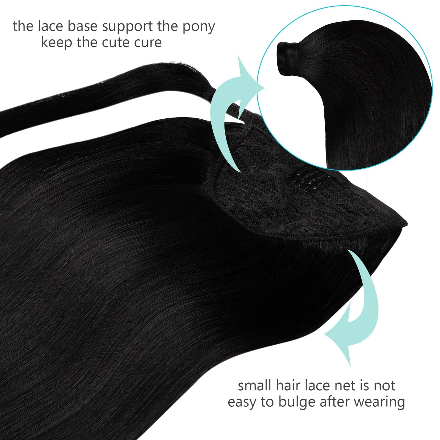 Loxxy Pony Tails Hair Extensions Wrap Around Black Ponytail Extension Natural Silky Straight Ponytail Clip in Hair Extensions Hairpiece Virgin 80g 18 Inch Off Black
