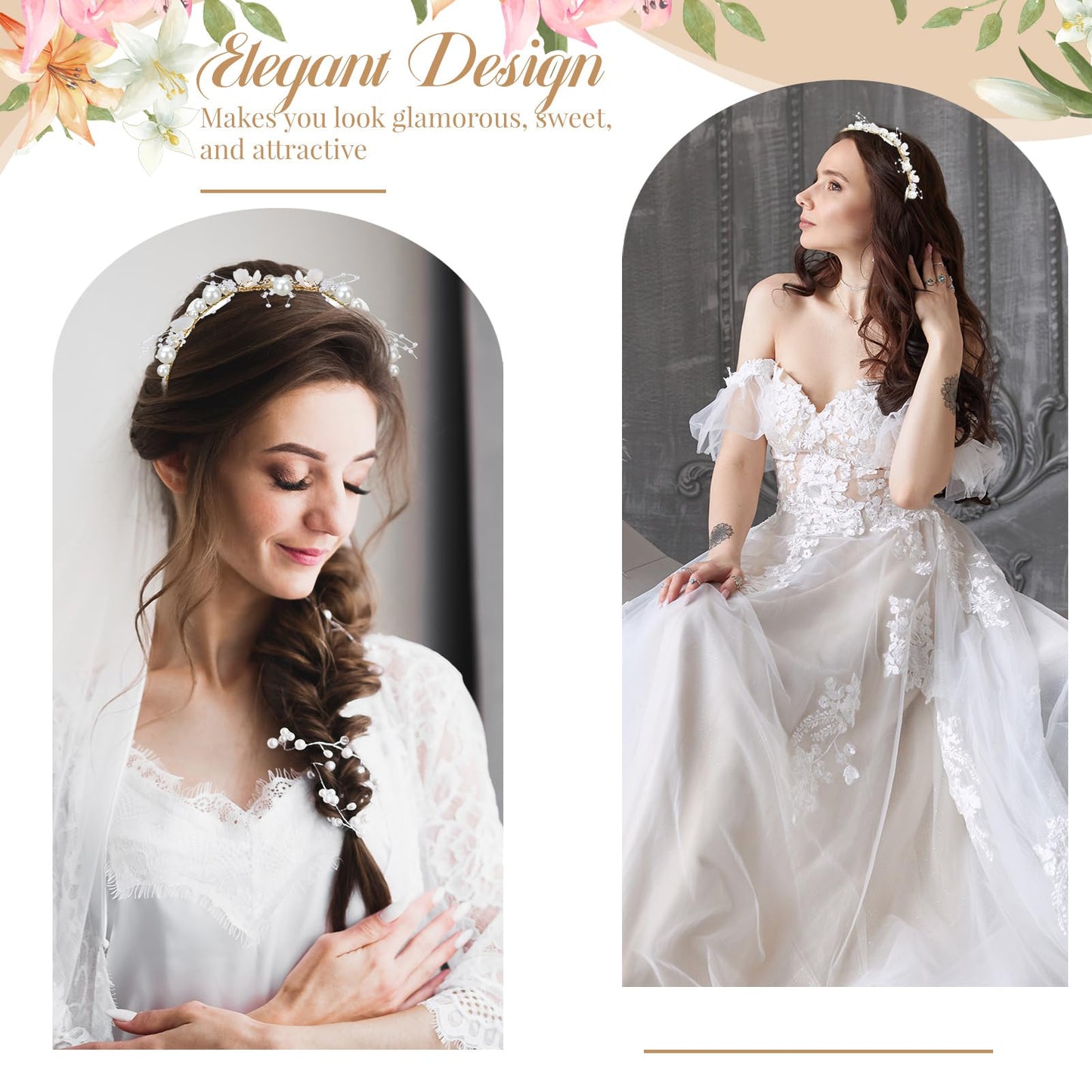 Hoemwarm 4 Pcs Flower Girl Crystal Pearl Headpiece,Gold Floral Girls Wedding Crown Hair Accessories Rhinestone Tiara Hair Pieces Headband for First Communion Accessories