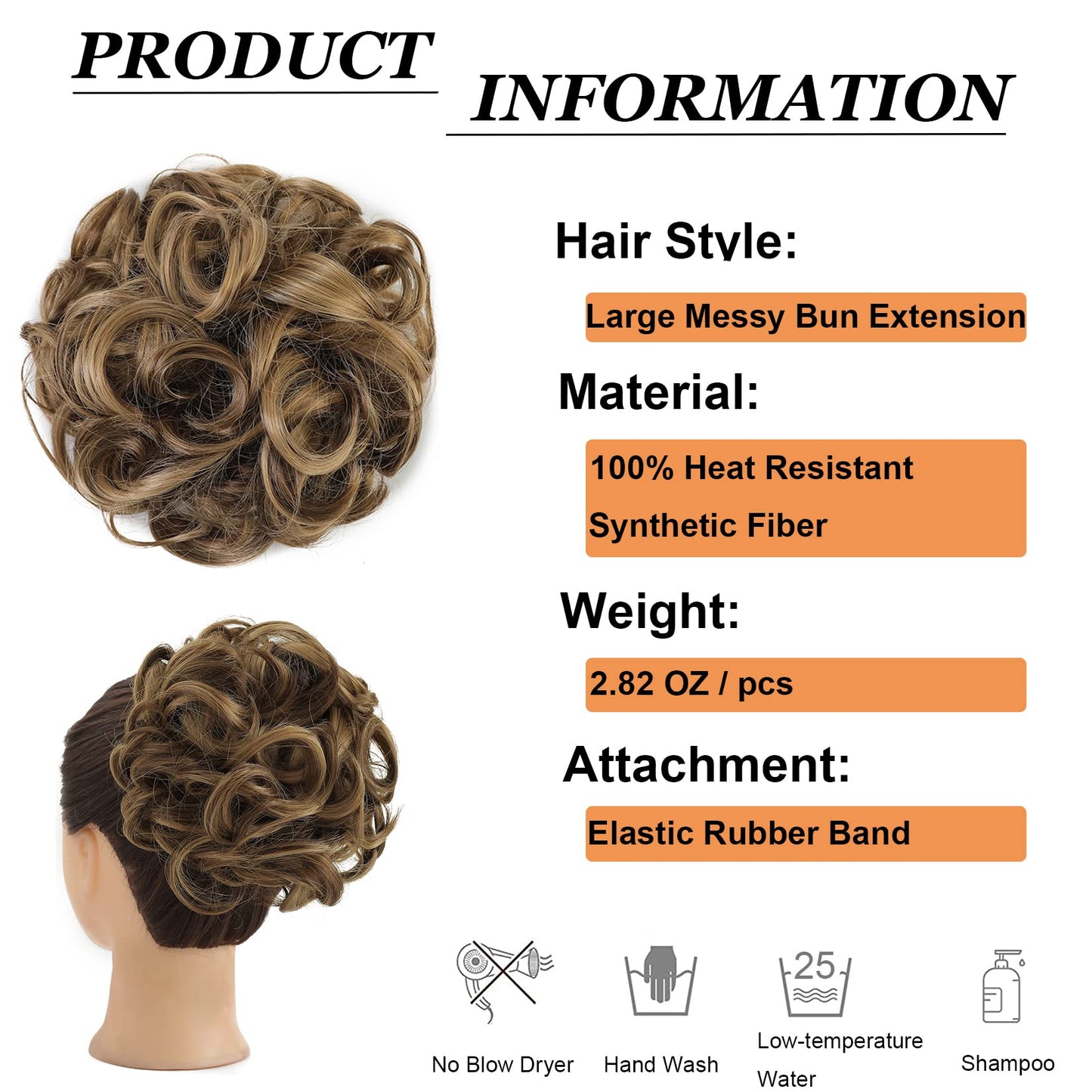 Elaine Big Messy Bun Extension Curly Hair Buns Hair Pieces for Women Synthetic Wavy Large Scrunchies Thick Updo Ponytail (Medium Ash Brown & Light Ash Blonde Highlights -#83A)