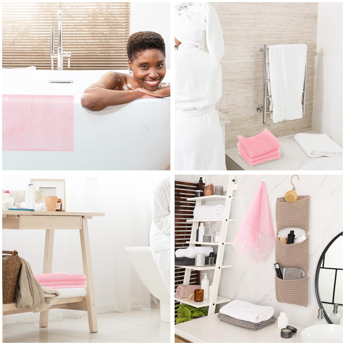 Metene 6 Pieces African Exfoliating Net, Colorful African Net Cloth, Long African Net Sponge Body Scrubber for Use in Shower, Bath Shower Wash Cloth for Skin Smoother Daily Use (Pink,Purple)