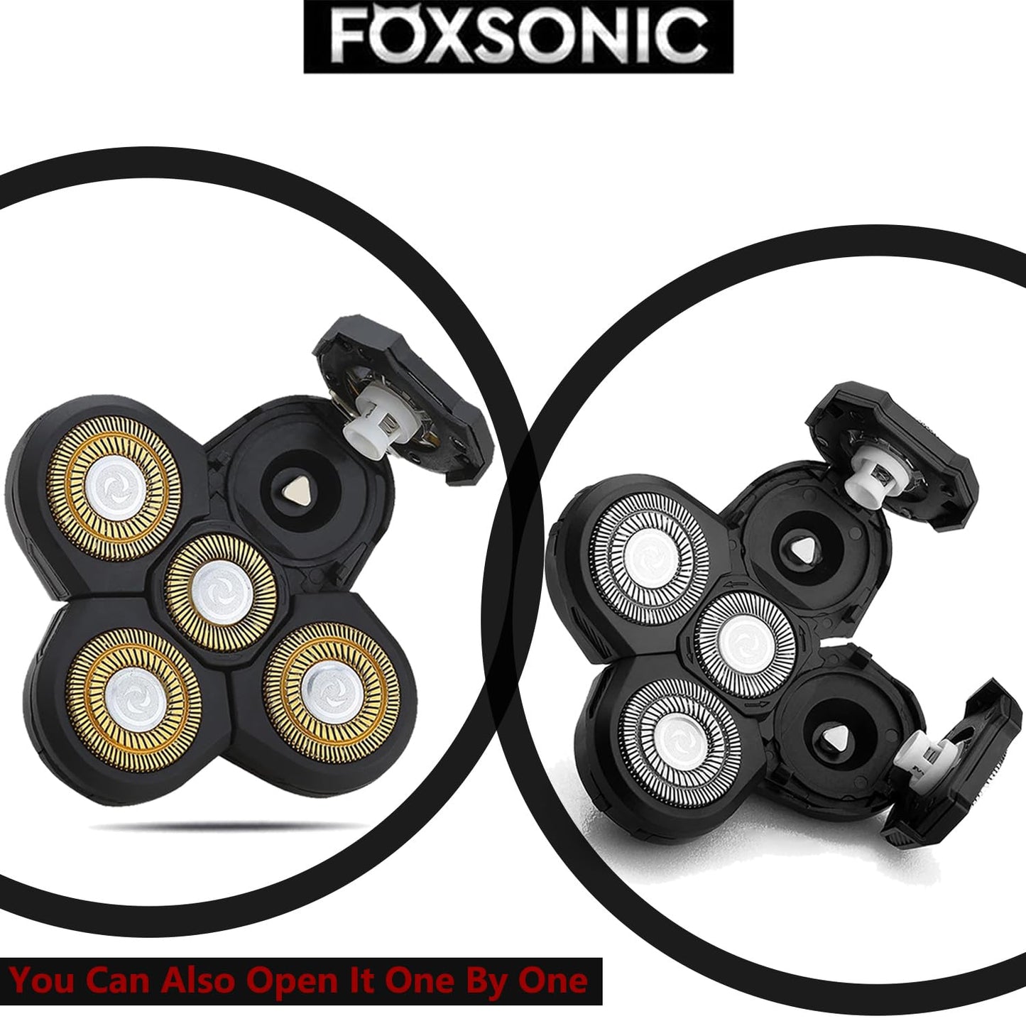 FOXSONIC 2 Universal 5 Blades Head Shaver Replacement Heads for Head Shaver, Head Shaver Replacement Blades