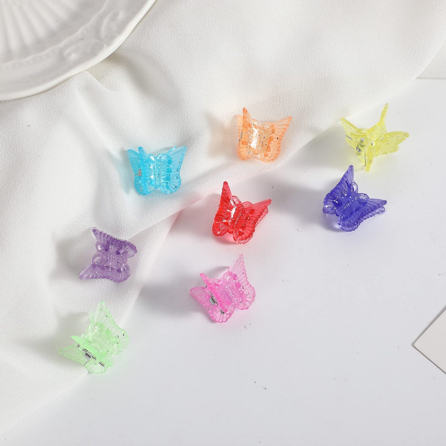 DIYOVNAK Mini hair claws small claw clamp 0.59inch hair claw clips for women 48pcs-pack (Transparent Butterfly-48PCS)