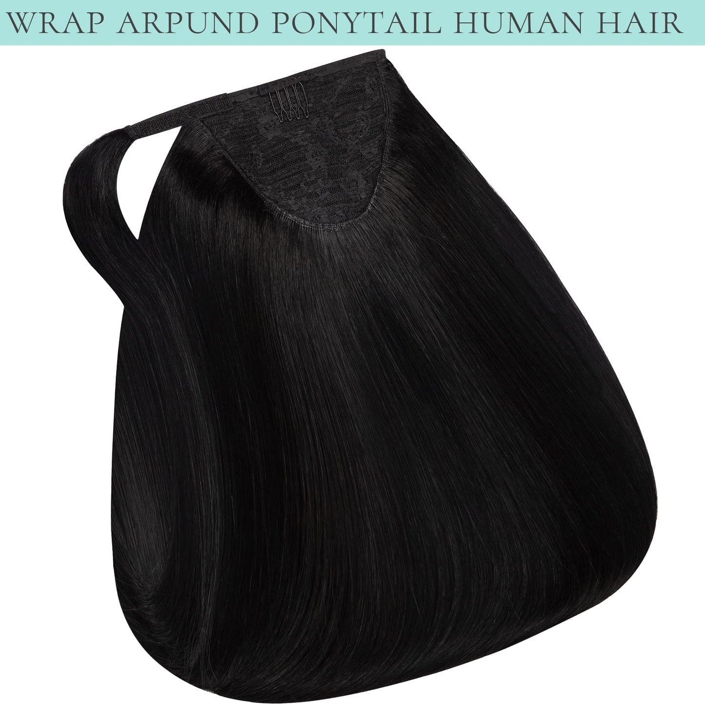 Loxxy Pony Tails Hair Extensions Wrap Around Black Ponytail Extension Natural Silky Straight Ponytail Clip in Hair Extensions Hairpiece Virgin 80g 18 Inch Off Black