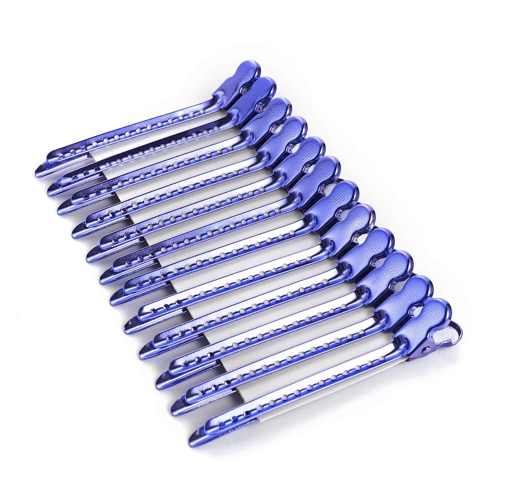 Drayas 12Pcs/set 3.7 Inches Metal Hair Clips for Styling and Sectioning,Dividing Duck Bill Clips with Prevent slippery Holes, Professional Salon Hair Clips for Women and Girls (Purple)