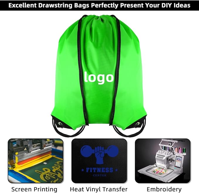 GoodtoU Drawstring Bags - Nylon Backpacks with Drawstring Closure, Bulk Cinch Sack Gym Bags for Sports, Travel, Teams (Green, 48Pcs)