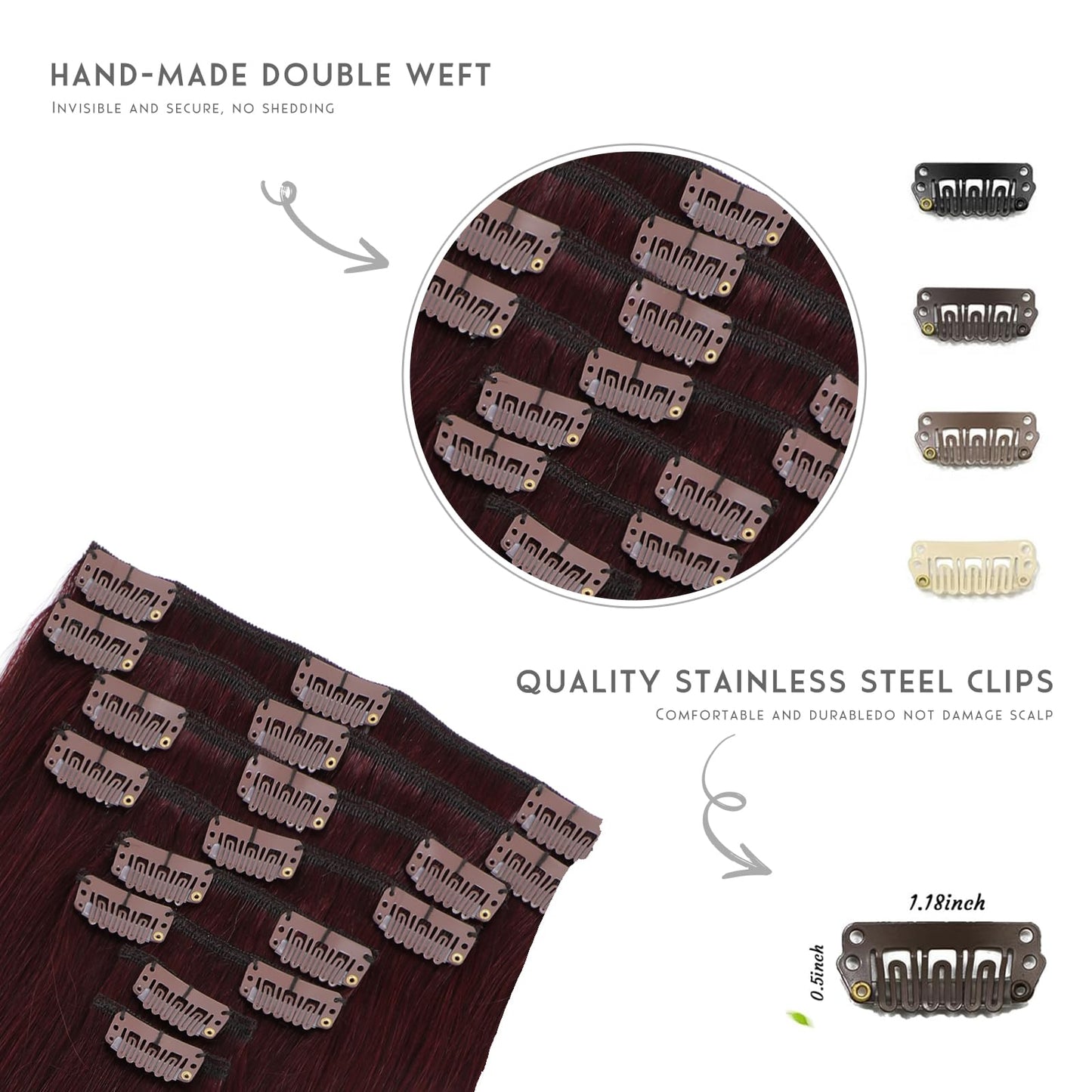 Doupor Clip in Hair Extensions Real Human Hair,Silky Straight Remy Human Hair Seamless Clip in Hair Extensions Soft Natural Clip ins for women,Burgundy Red 8pcs 120g 22 inch