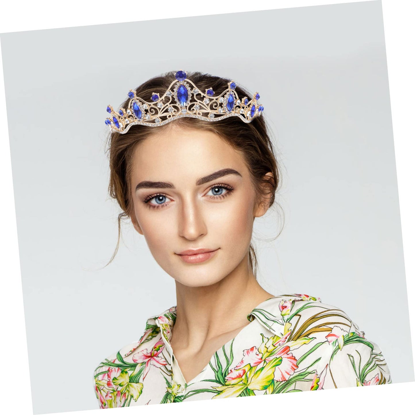 DRESSOOS Baroque Crown Cosmetic Containers Diamond Headband Blue Wedding Bridal Hair Decors Gold Tiara Pearl Decor Gold Wedding Decor Nurses Hat Zinc Alloy Miss Make up Small Crown