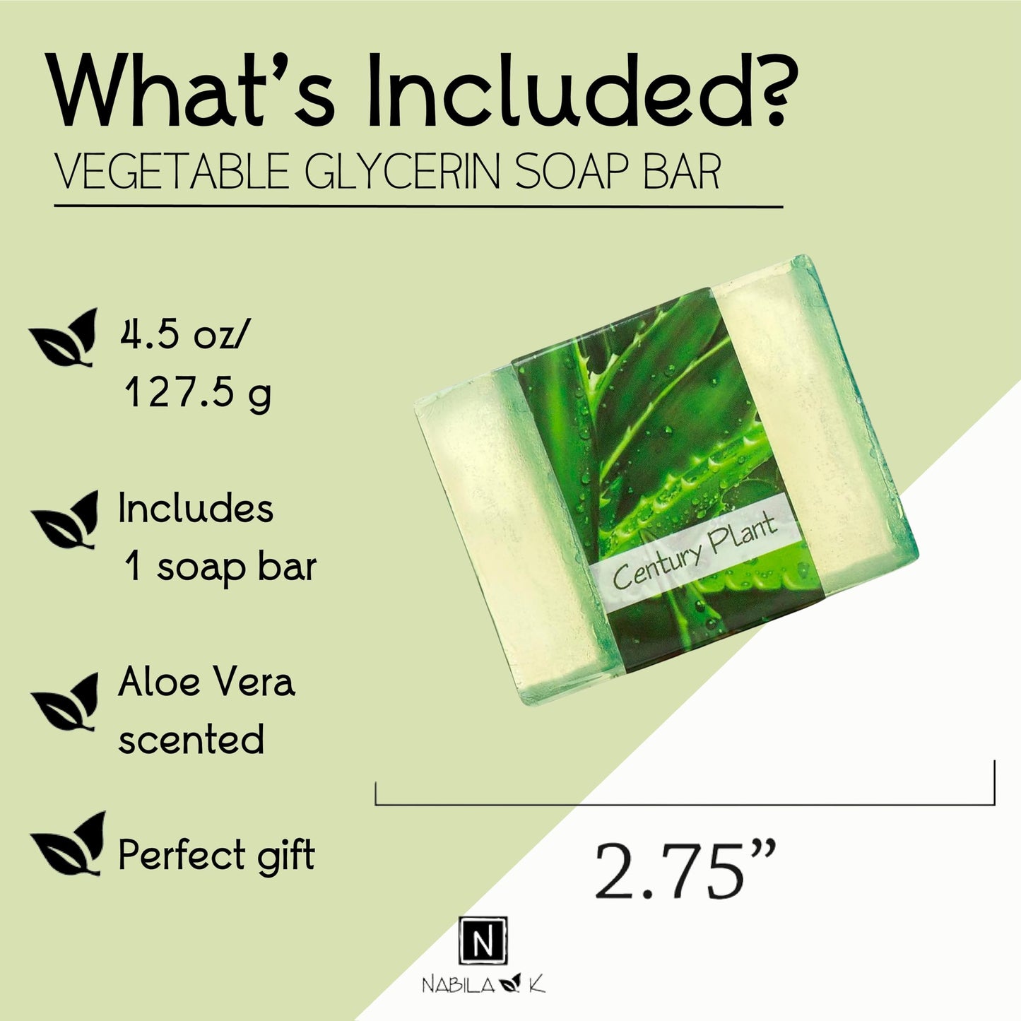 Glycerin Bar Soap Century Plant Scent - Natural, Vegan-Friendly, Hypoallergenic - Moisturizing and Hydrating with 100% Vegetable Glycerin - Sulfate-Free, Paraben-Free, Chemical-Free - 4.5 oz
