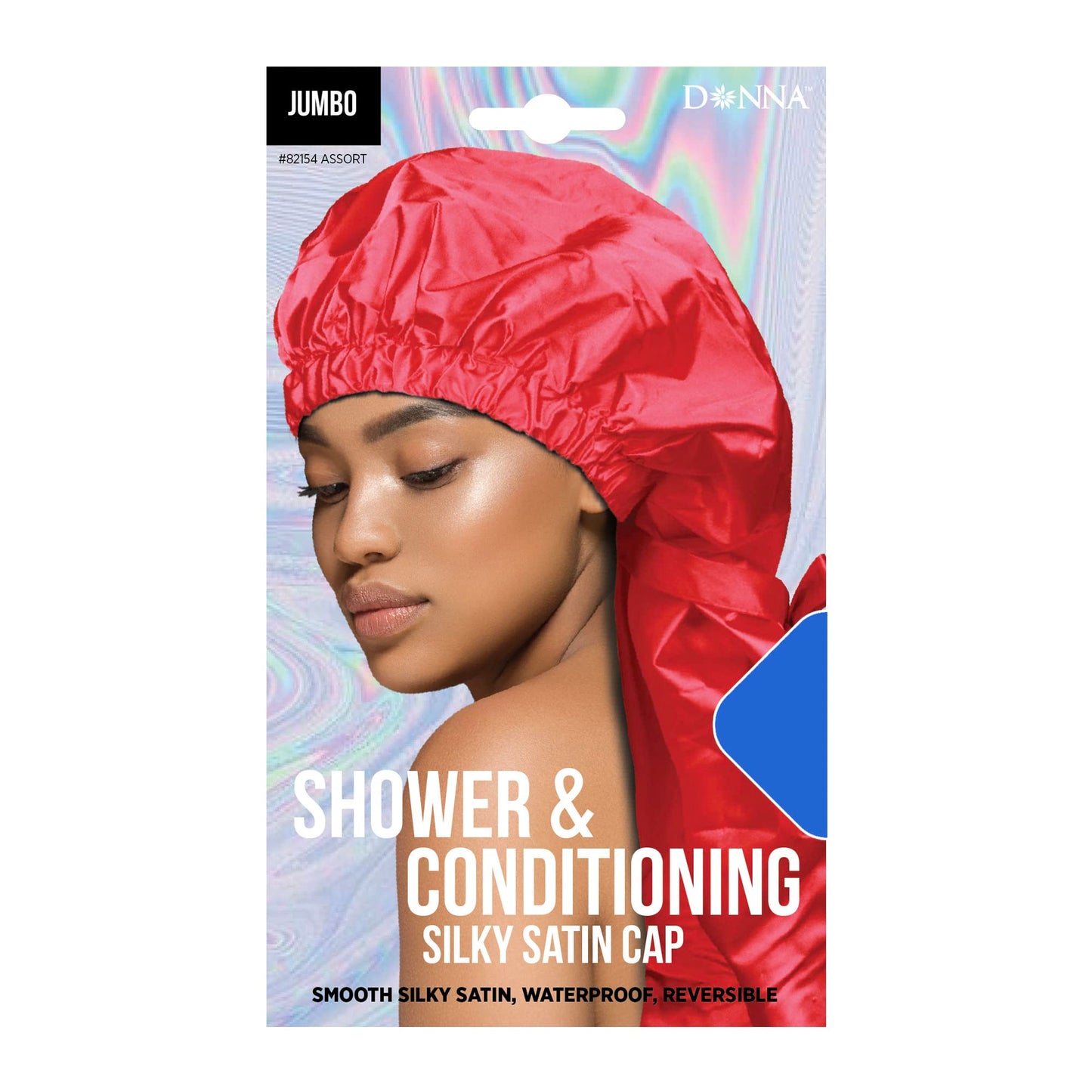 DONNA Shower & Conditioning Silky Satin Cap Waterproof Bath Caps Plastic Reusable Shower Caps Elastic Band Bath Hair Hat Stocking Stuffers for Women Braid, 1PC COBALT COLOR