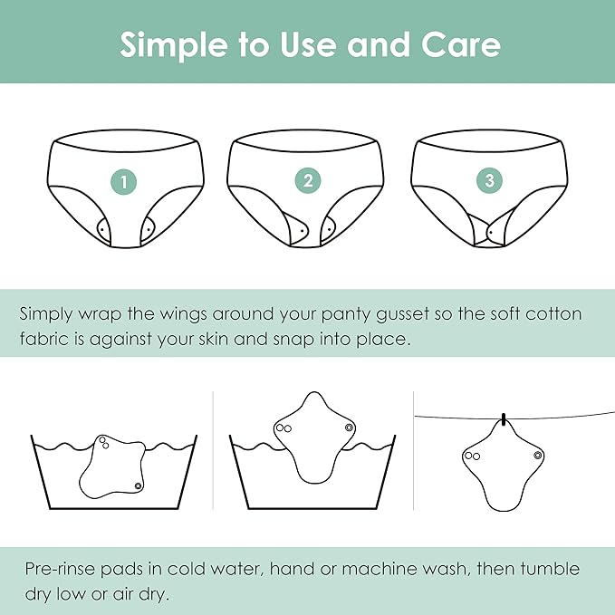 wegreeco 6 Pcs Reusable Menstrual Pads, Ultra Absorbent Cloth Pads for Heavy Flow, Sanitary for Teens, Women, Nonslip, Grey Inner, Grey Outer, X-Large