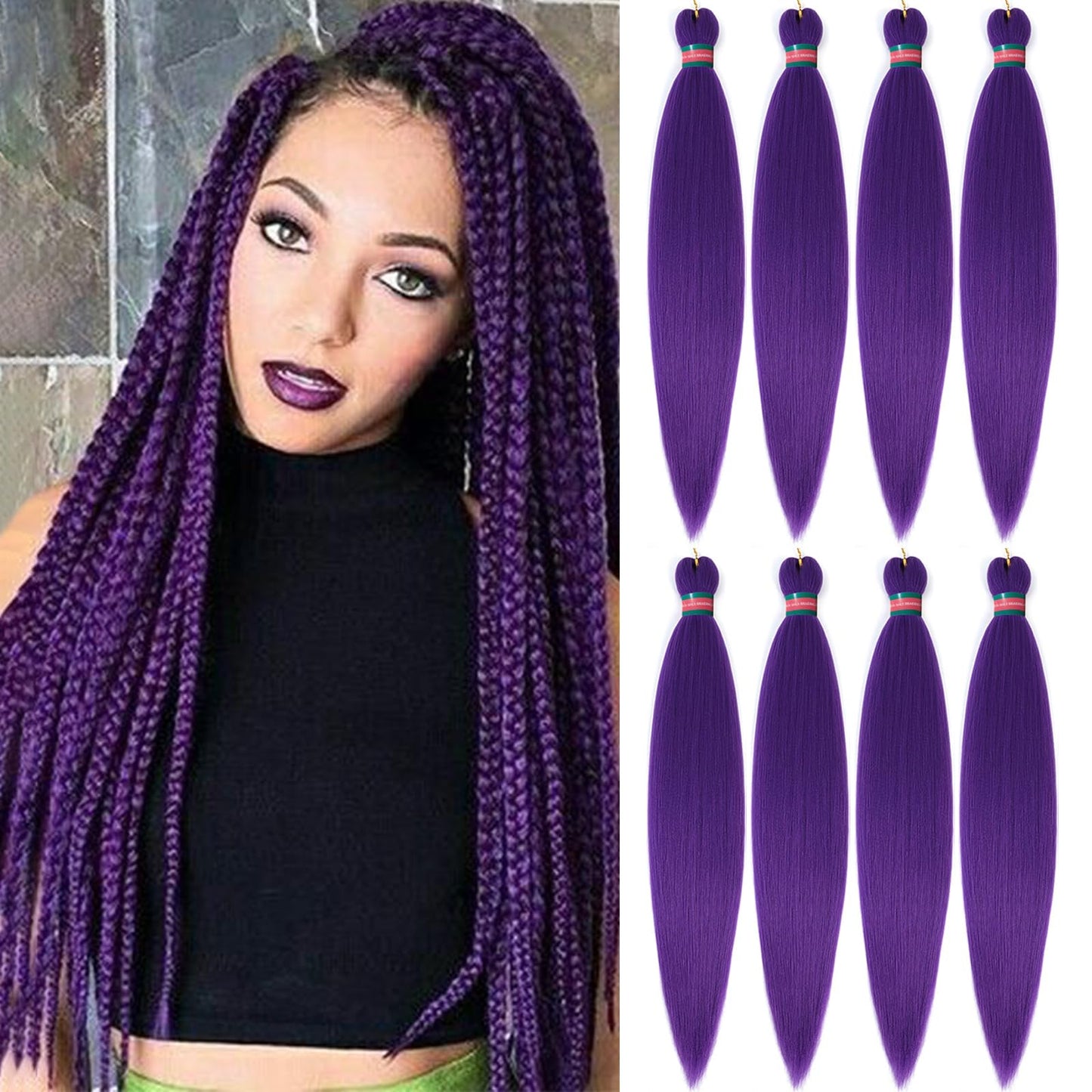 Lavender Purple Pre stretched Braiding Hair 8 Packs Pre feathered Braid Hair Extensions 30 Inches Hair Braids