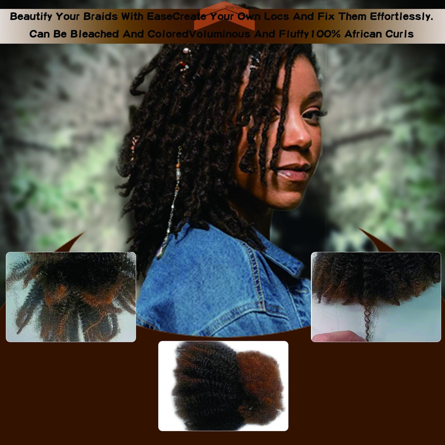 EV&ET Tight Afro Kinky Bulk 100 ％ Real Human Hair for Draedlock Hair Extensions, Repair Locs, Twists and Braids 1 Pack