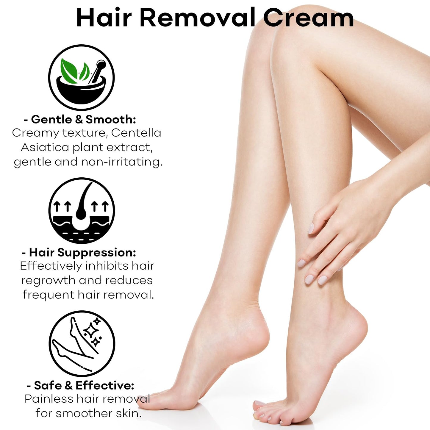 Hair Removal Cream, Painless Bikini, Legs, Arms and Underarms Hair Removal Lotion, Sensitive Body Hair Removal Cream, Soothing & Skin Friendly for Women Men All Skin Types, 5.07 FL * 2 Packs