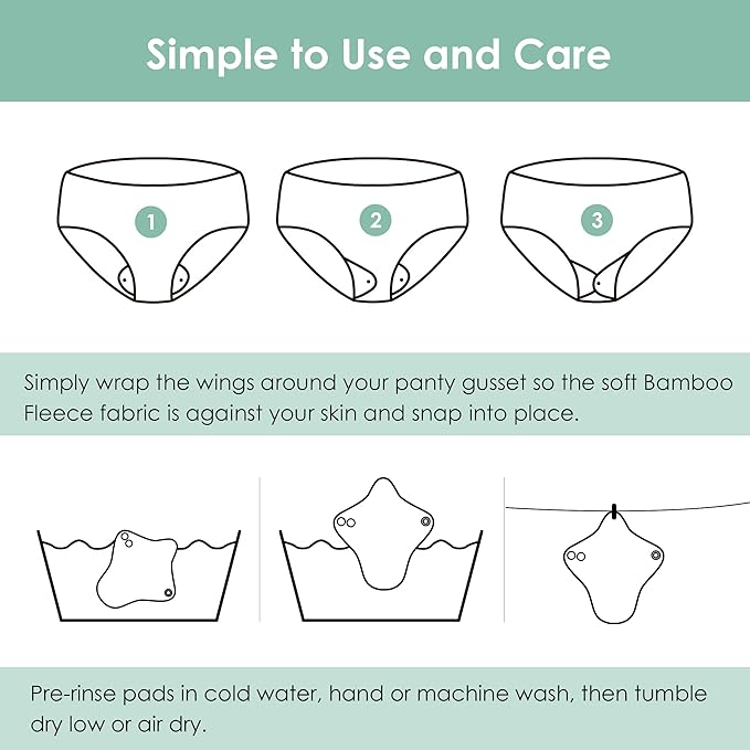 wegreeco 6 Pcs Reusable Menstrual Pads, Ultra Absorbent Cloth Pads for Heavy Flow, Sanitary for Teens, Women, Nonslip Panty Liners + Bag (Mustard Yellow, Grey, Beige, L)