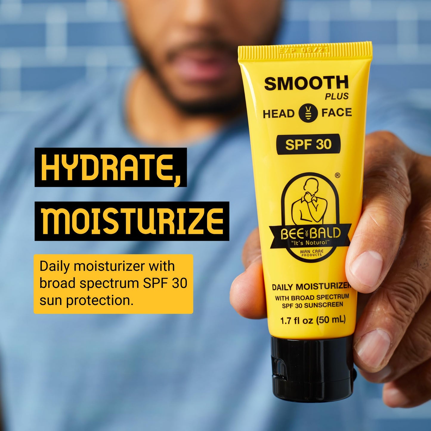 Bee Bald SMOOTH PLUS Daily Moisturizer with SPF 30 Broad Spectrum Sunscreen Tones, Hydrates & Moisturizes While Protecting Skin From Harmful UVA/UVB Rays, 1.7 Fl Oz
