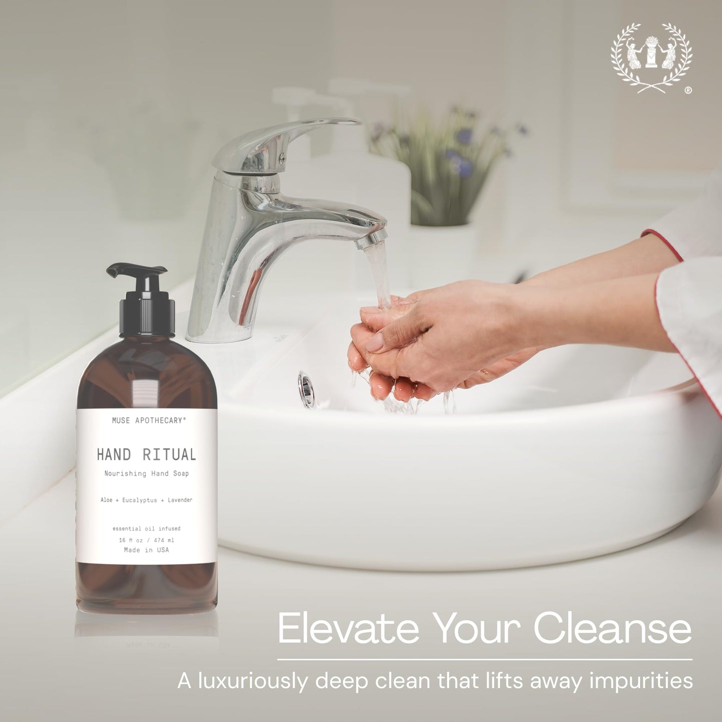 Muse Apothecary Hand Ritual - Aromatic and Nourishing Hand Soap, Infused with Natural Aromatherapy Essential Oils - USDA Certified Biobased - 16 oz, Fleur du Lavender, 2 Pack
