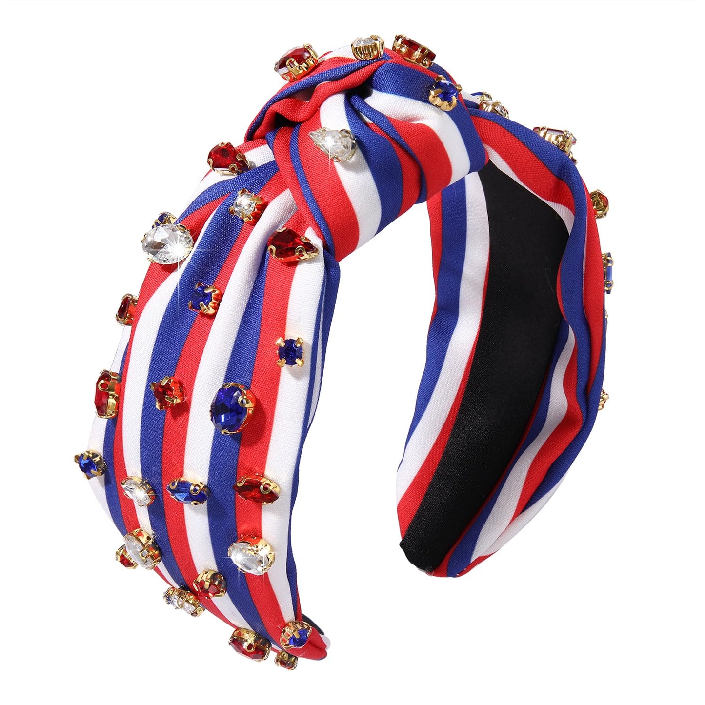 MOLOCH American Flag Headband 4th of July Headband Red White Blue USA Stripe Knotted Headband for Women Rhinestone Crystal Patriotic Hairband Party Hair Accessory