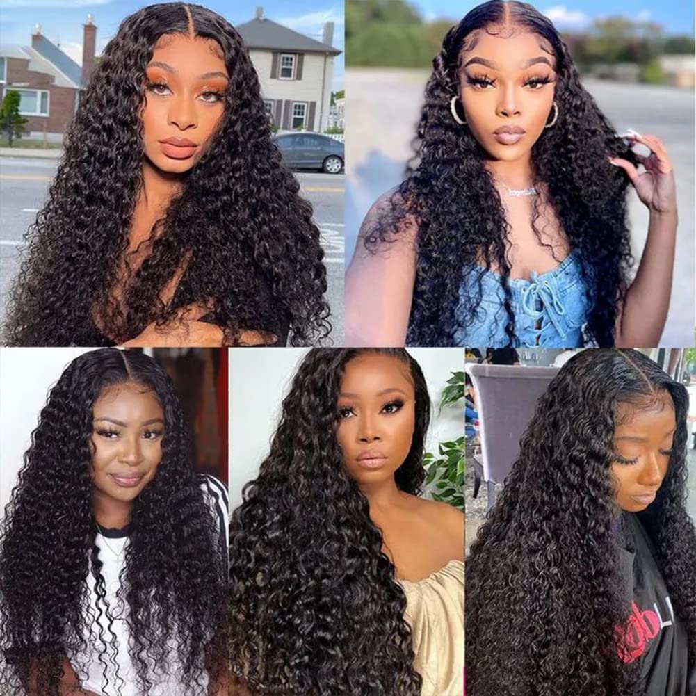 inlovwith Deep Wave Bundles Human Hair 28 Inch 12A Brazilian 100% Unprocessed Virgin Human Hair Bundles Wet and Wavy Human Hair Weave Bundles Natural Black Color Human Hair Extensions