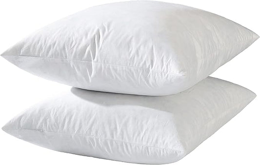 20x20 Decorative Throw Pillow Inserts-Down Feather Pillow Inserts-Square-Cotton Fabric-Set of 2-White.