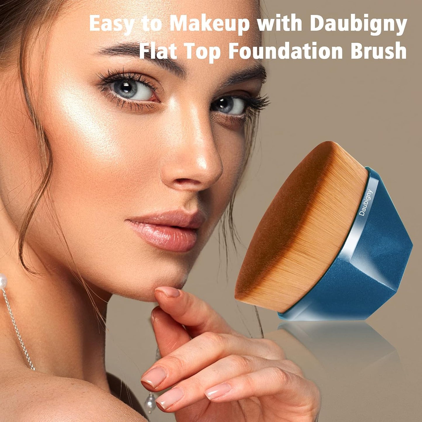 Daubigny Perfect Makeup Brush for Face Blush Foundation Brush for Blending Liquid, Cream or Flawless Powder Cosmetics with Protective Case (Blue)