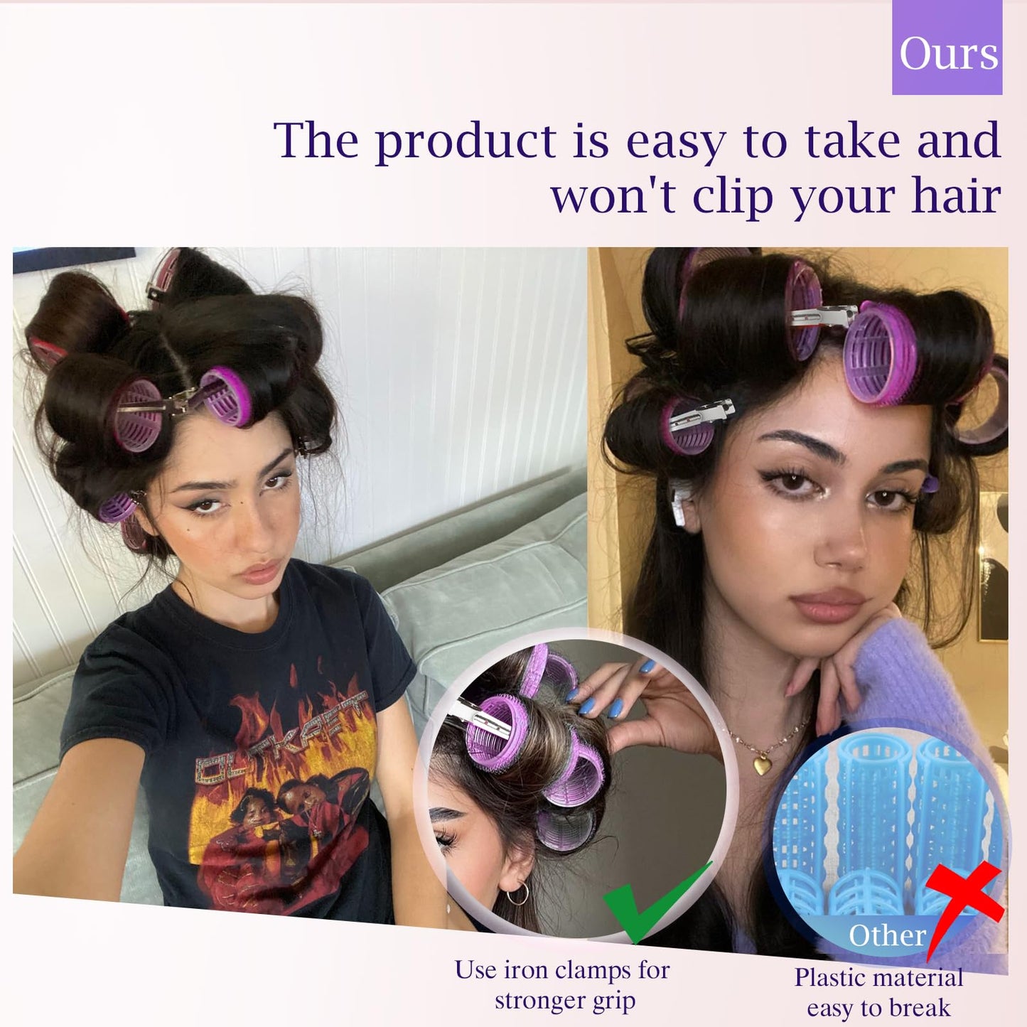 EHBELIF Jumbo Hair Rollers Set with Clips 34Pcs Rollers Hair Curlers Blowout Look Hair Roller (Purple)