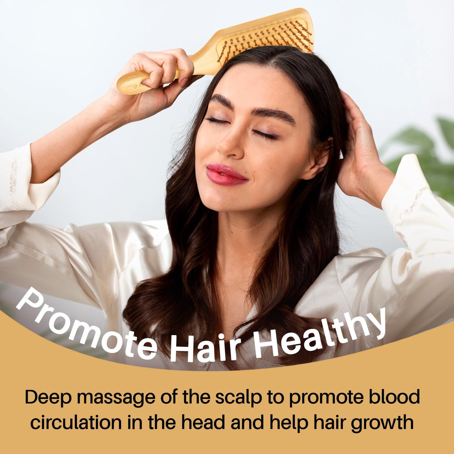 RHOS Wooden Hair Brush for Women and Men, Bamboo Bristles, Oblong, Promotes Hair Growth, Reduces Static Electricity, Suitable for All Hair Types, 9.72 Inch X 3.35 Inch X 1.49 Inch, Hair Brush
