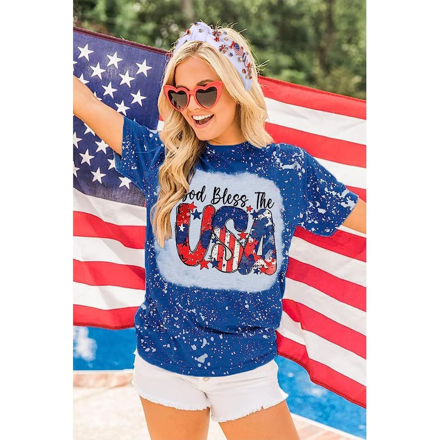 mokkia 4th of July Headband for Women American Flag Star Knotted Headbands Red White and Blue Rhinestone Crystal Top Knot Headbands Patriotic 4th of July Accessories Party Favors (Letter USA 4)