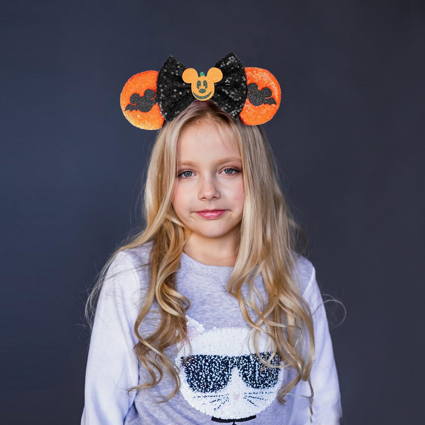 JIAHANG Halloween Mouse Ears Hair Bow Headband, Black Orange Masquerade Party Decoration Costume Headwear Hair Accessories for Women Girls