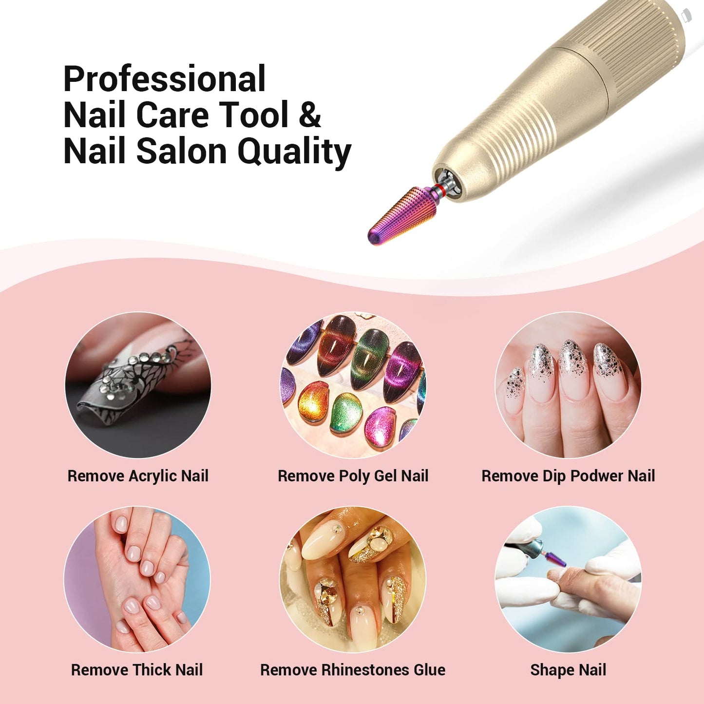 MelodySusie Rechargeable Portable Nail Drills with Professional Tornado Nail Drill Bits