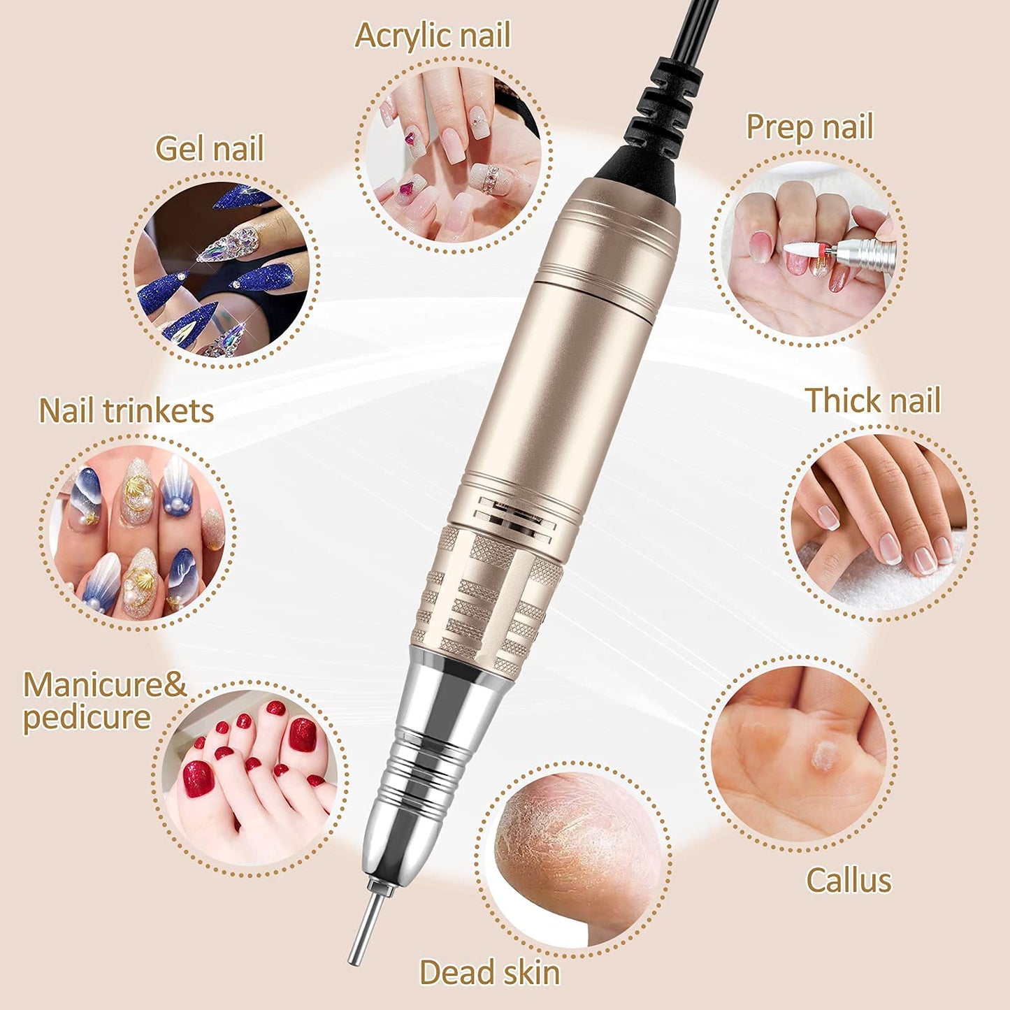 Madenia Professional Nail Drill Machine for Acrylic Nails and 11pcs Tungsten Carbide Nail Drill Bits, Pink