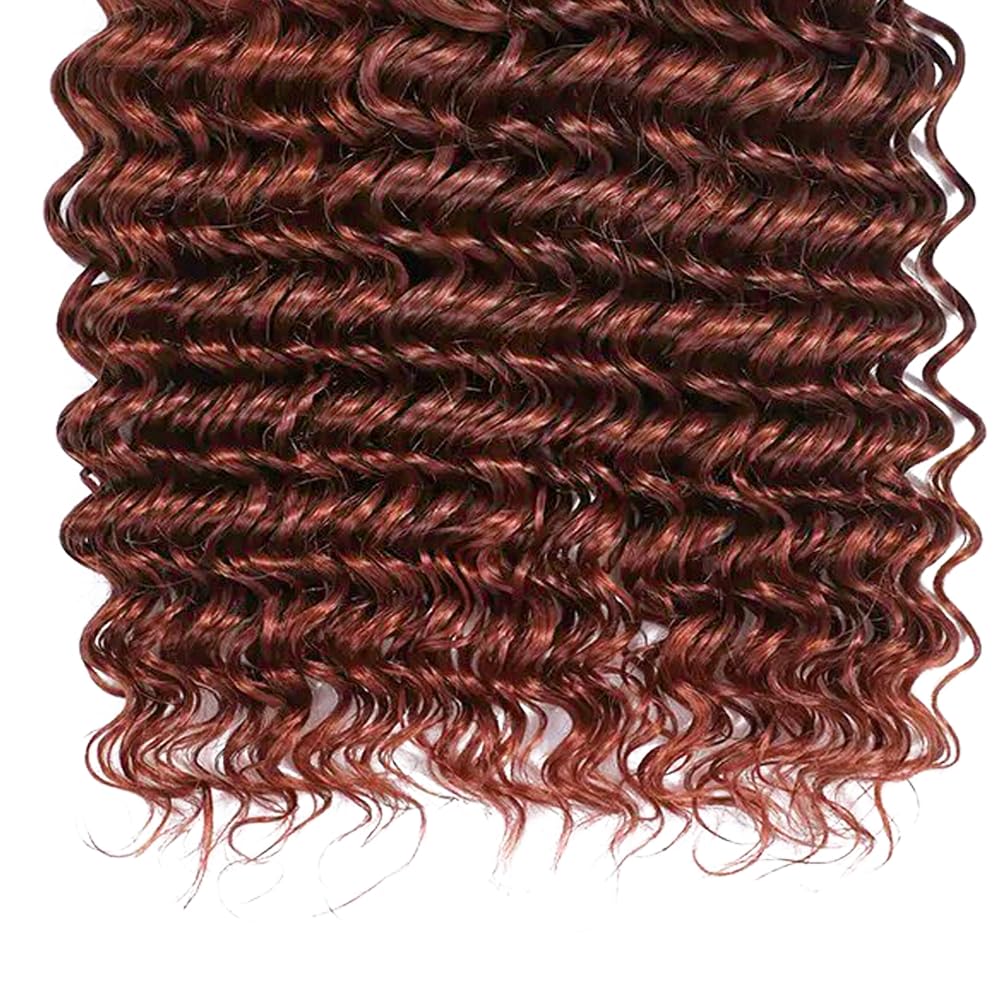 Color #33 Deep Wave Bundles Human Hair Loose Reddish Brown Deep Curly Bundles Auburn Human Hair Double Weft Brazilian Remy Hair Weave Extensions Wet and Wavy Silky Soft for Black Women (20 22 24 Inch)