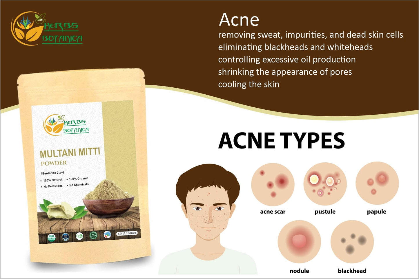 Multani Mitti Earth Clay Bentonite Clay 100% Organic Clay Mask Face Mask Skin Care Indian Healing Kaolin Clay Indian Deep Pure Grade Cleansing Sodium Facial Calcium Natural Green Secret 5.3 Oz